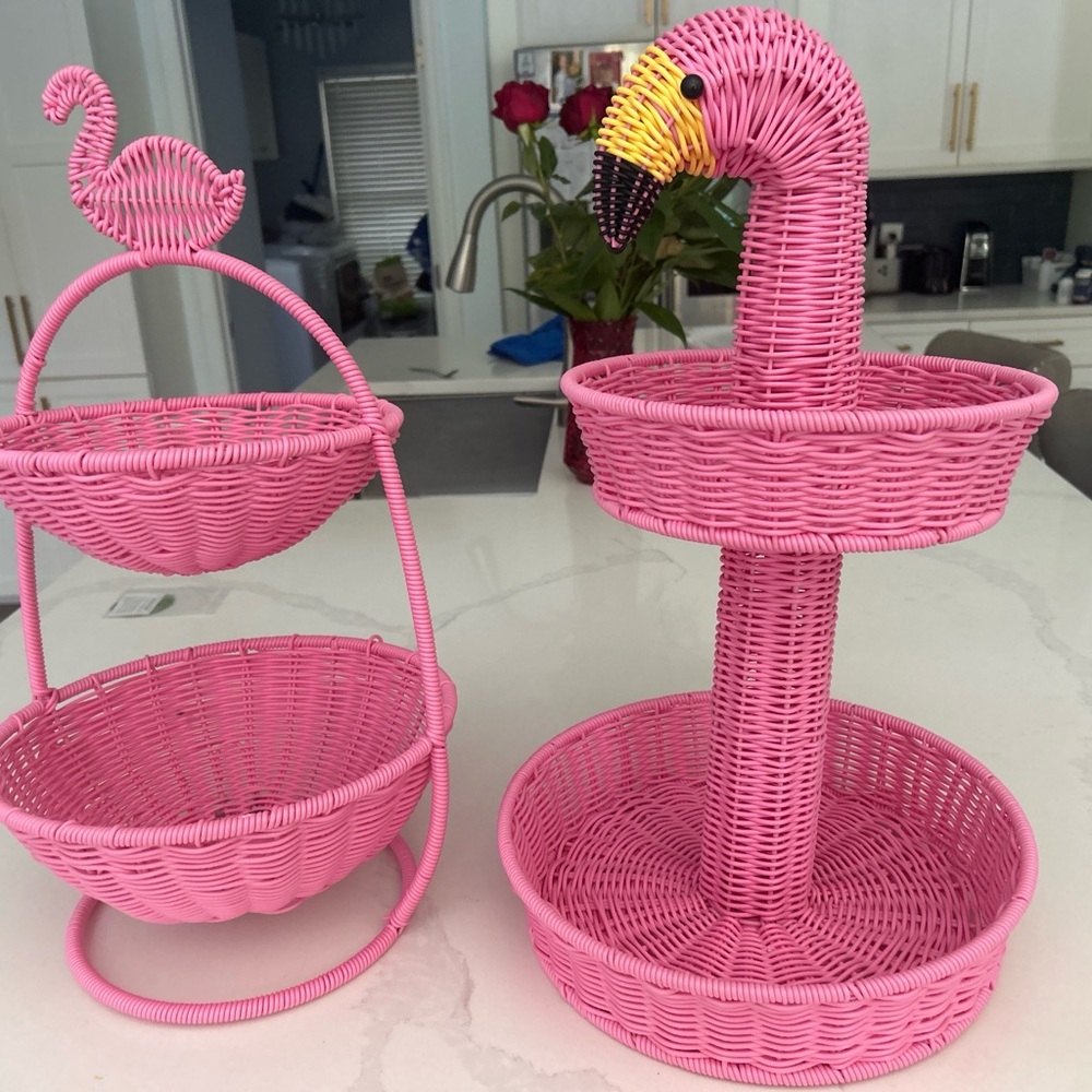 Pink Flamingo Wicker Basket Set